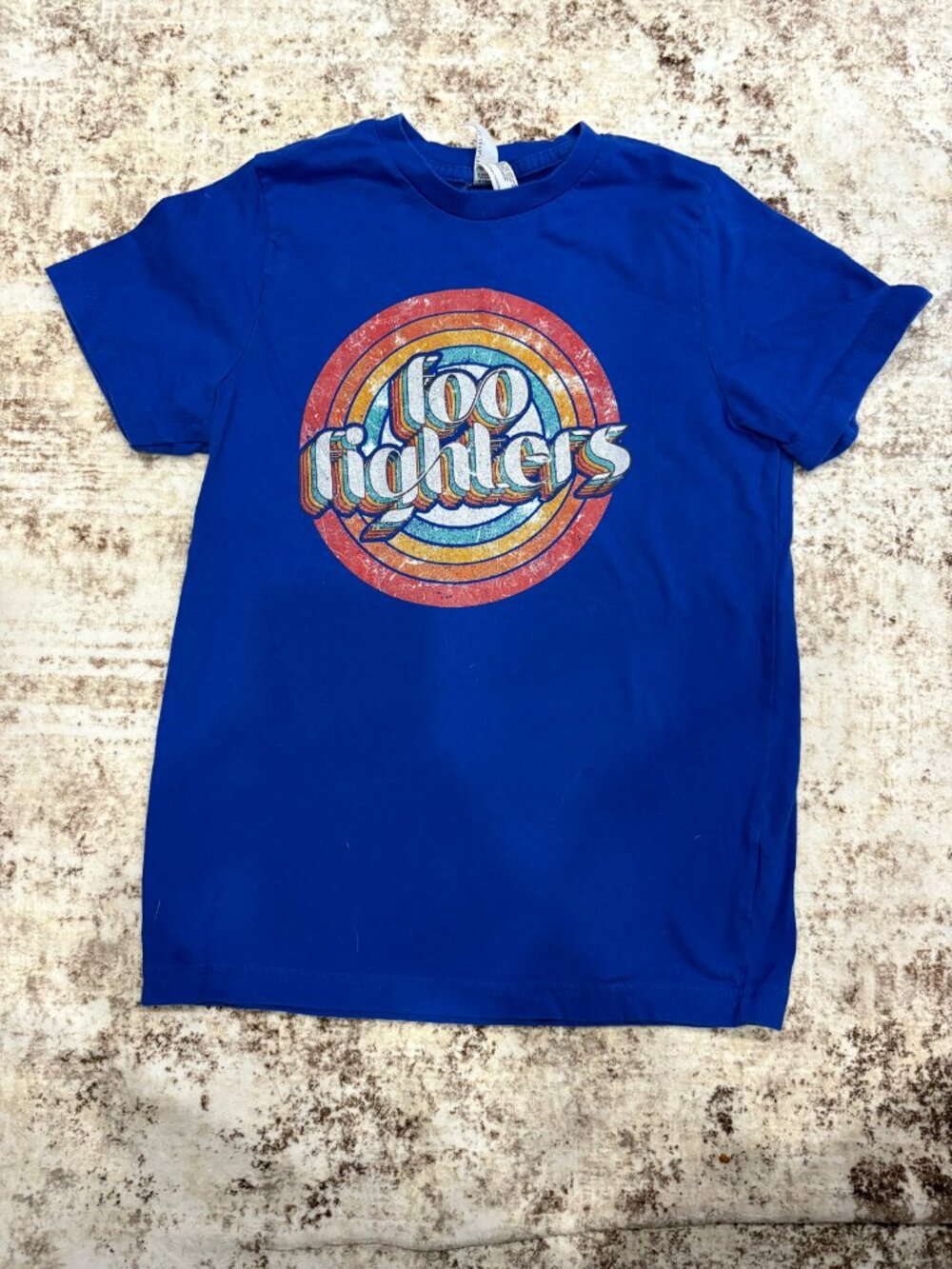Foo Fighters Royal Blue Retro Rainbow Logo T-Shirt (Youth Medium)